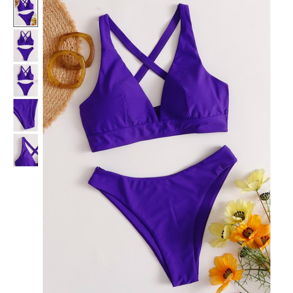 SHEIN Electric Purple Bikini Two Piece Swim Suit Women's size Small Matching Set